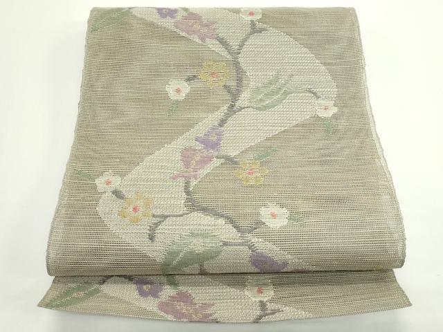 平和屋着物*夏物 1854年創業 帯屋捨松 八寸名古屋帯 枝花文 正絹 逸品 CABJ8848rv