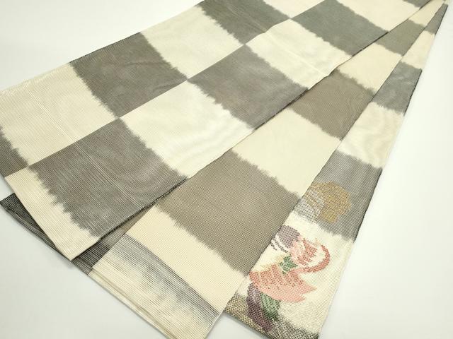 平和屋着物*夏物 太鼓柄袋帯 市松鴛鴦花文 金銀糸 正絹 逸品 CABJ8851rv