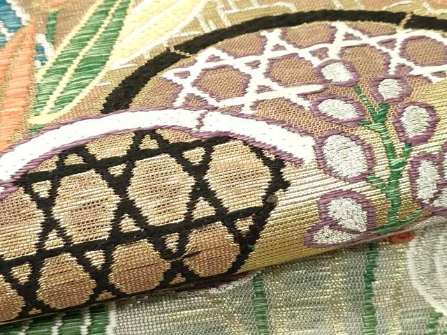 平和屋着物*夏物 アンティーク 大正ロマン つけ帯 唐織 籬千鳥草花文 金銀糸 正絹 逸品 CABJ8965rv