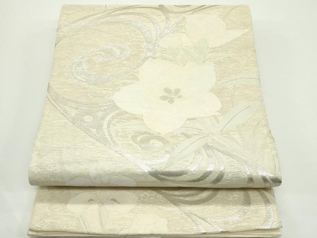 平和屋着物*夏物 六通柄袋帯 杜若 桔梗 銀糸 正絹 逸品 CABJ8971rv