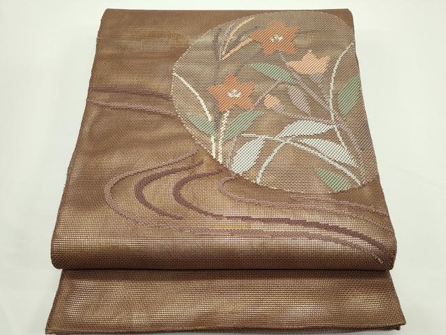 平和屋着物*夏物 太鼓柄袋帯 流水桔梗文 銀糸 正絹 逸品 CABJ8974rv