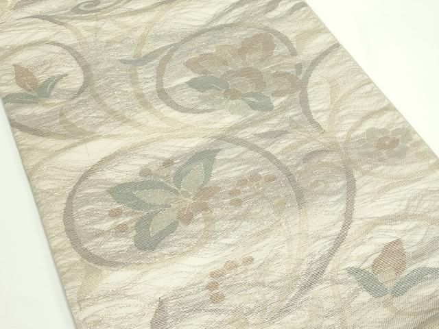 平和屋着物*夏物 六通柄袋帯 草花文 金糸 正絹 逸品 CABJ8977rv