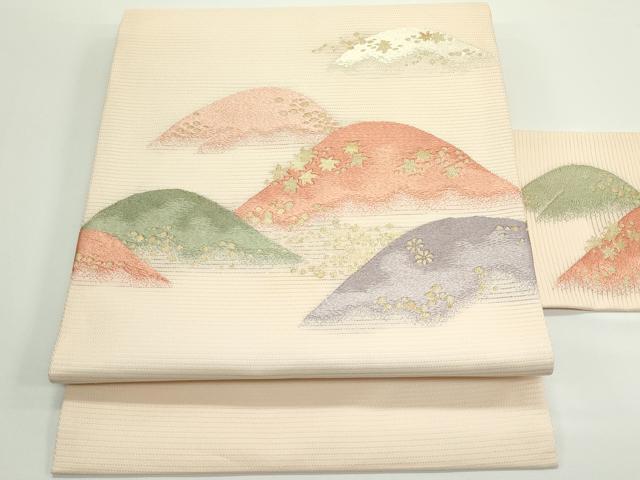平和屋着物*夏物 九寸名古屋帯 刺繍 遠山文 金糸 正絹 逸品 未使用 CABJ8989rv