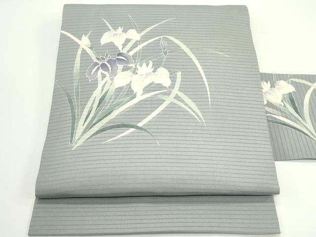 平和屋着物*夏物 絽塩瀬 九寸名古屋帯 杜若 銀彩 正絹 逸品 CABJ8991rv