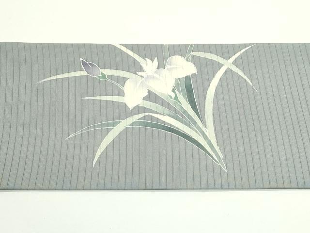 平和屋着物*夏物 絽塩瀬 九寸名古屋帯 杜若 銀彩 正絹 逸品 CABJ8991rv