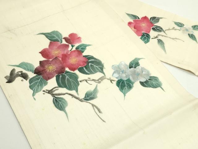 平和屋着物*夏物 九寸名古屋帯 手描き 紬地 枝花文 正絹 逸品 CABJ8995rv