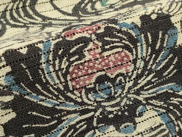 平和屋着物*夏物 八寸名古屋帯 型染め 流水花文 自然布 逸品 CABJ8997rv
