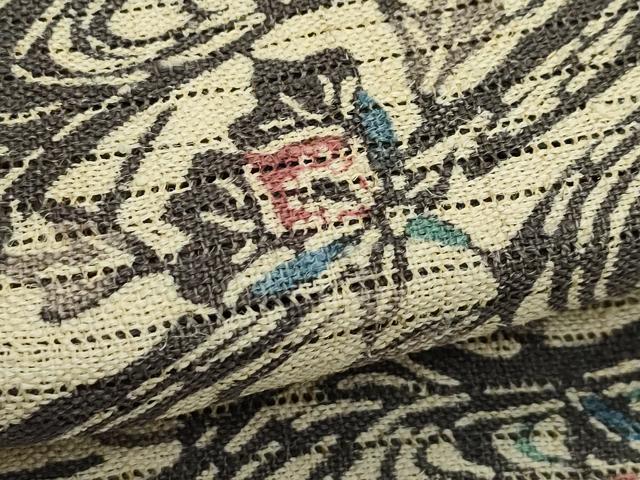 平和屋着物*夏物 八寸名古屋帯 型染め 流水花文 自然布 逸品 CABJ8997rv