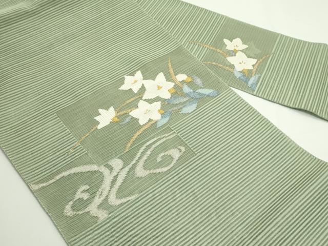 平和屋着物*夏物 八寸名古屋帯 絽綴れ 流水桔梗文 金銀糸 正絹 逸品 CABJ9007rv