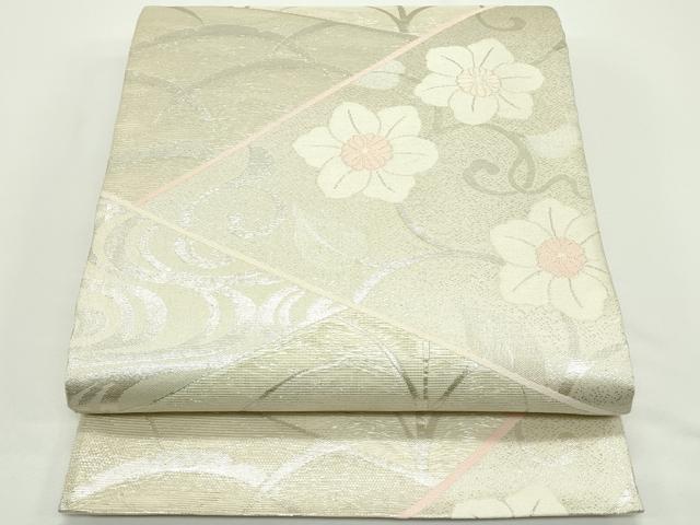 平和屋着物*夏物 六通柄袋帯 草花文 銀糸 正絹 逸品 CABJ9016rv
