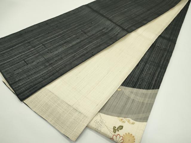 平和屋着物*夏物 太鼓柄袋帯 手描き 紬地 駒刺繍 立波菊文 金糸 正絹 逸品 CABJ9021rv