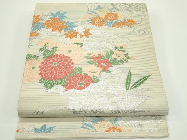 平和屋着物*夏物 アンティーク 大正ロマン 丸帯 引き抜き帯 唐織 雪輪秋草文 銀糸 正絹 逸品 CABJ9025rv