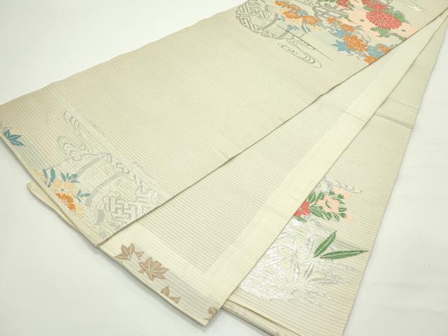 平和屋着物*夏物 アンティーク 大正ロマン 丸帯 引き抜き帯 唐織 雪輪秋草文 銀糸 正絹 逸品 CABJ9025rv