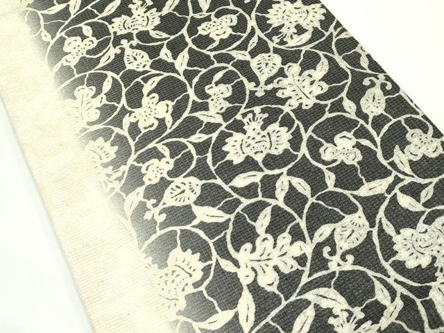 平和屋着物*夏物 九寸開き名古屋帯 型染め 花唐草文 正絹 逸品 CABJ9028rv