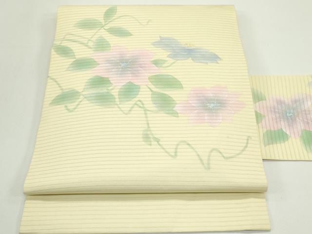 平和屋着物*夏物 絽塩瀬 九寸名古屋帯 作家物 草花文 金銀彩 正絹 逸品 CABJ9034rv