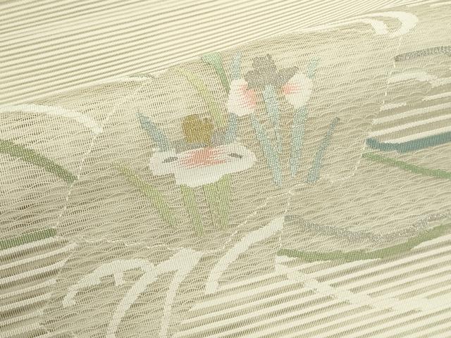 平和屋着物*夏物 八寸名古屋帯 絽綴れ 地紙草花文 金銀糸 正絹 逸品 未使用 CABJ9036rv