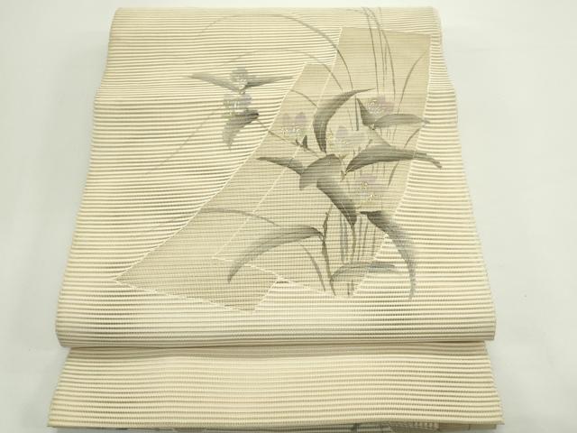 平和屋着物*夏物 八寸名古屋帯 絽綴れ 作家物 手描き 短冊草花文 金彩 正絹 逸品 CABJ9037rv