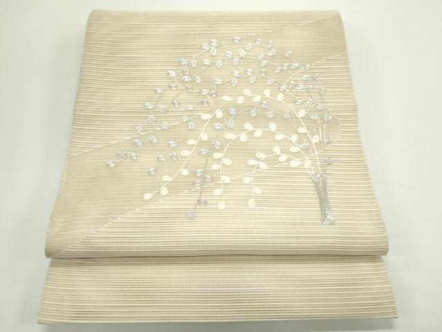 平和屋着物*夏物 八寸名古屋帯 絽綴れ 駒刺繍 萩 銀糸 正絹 逸品 CABJ9042rv