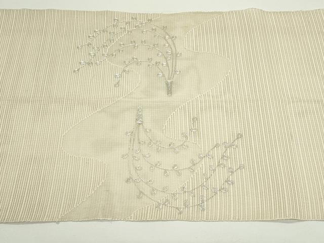 平和屋着物*夏物 八寸名古屋帯 絽綴れ 駒刺繍 萩 銀糸 正絹 逸品 CABJ9042rv