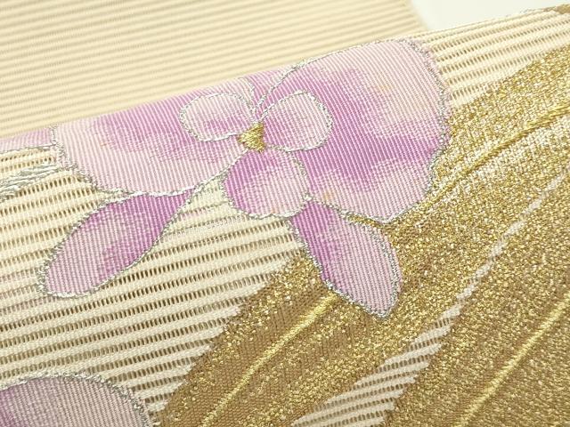 平和屋着物*夏物 八寸名古屋帯 絽綴れ 草花文 金銀糸 正絹 逸品 CABJ9043rv