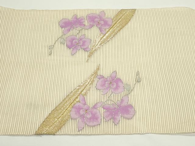 平和屋着物*夏物 八寸名古屋帯 絽綴れ 草花文 金銀糸 正絹 逸品 CABJ9043rv