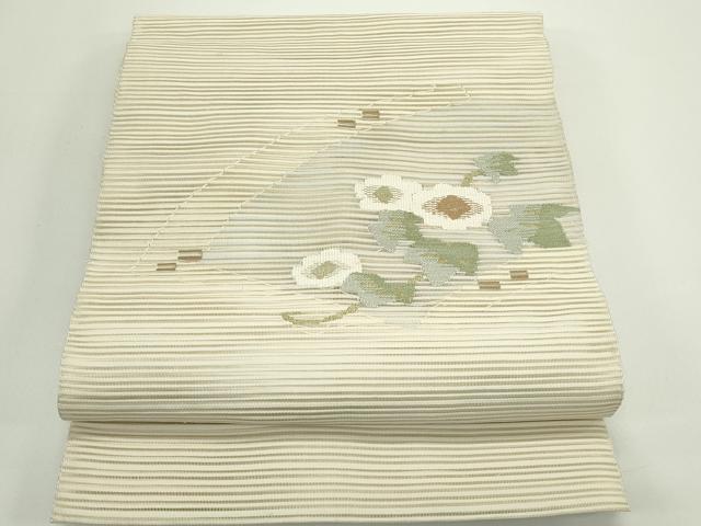 平和屋着物*夏物 八寸名古屋帯 絽綴れ 地紙重ね草花文 金銀糸 正絹 逸品 CABJ9049rv