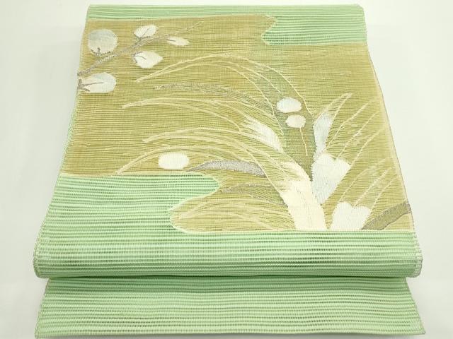 平和屋着物*夏物 八寸名古屋帯 絽綴れ 草花文 銀糸 正絹 逸品 CABJ9055rv