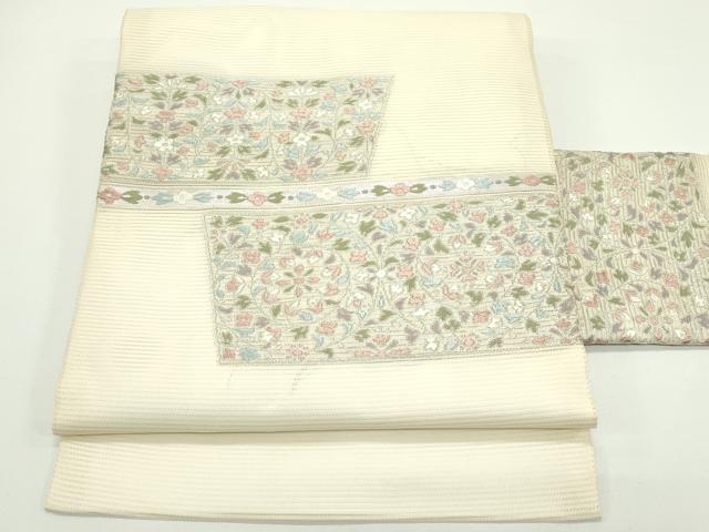 平和屋着物*夏物 九寸名古屋帯 唐織 草花文 銀糸 正絹 逸品 CABJ9099rv