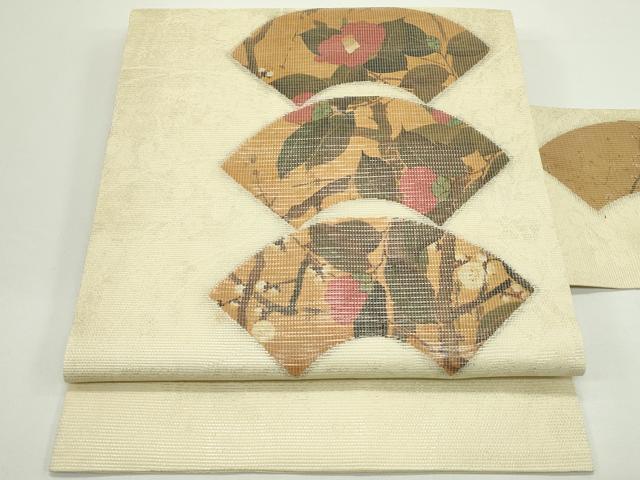 平和屋着物*夏物 九寸名古屋帯 地紙枝花文 銀糸 正絹 逸品 未使用 CABJ9107rv