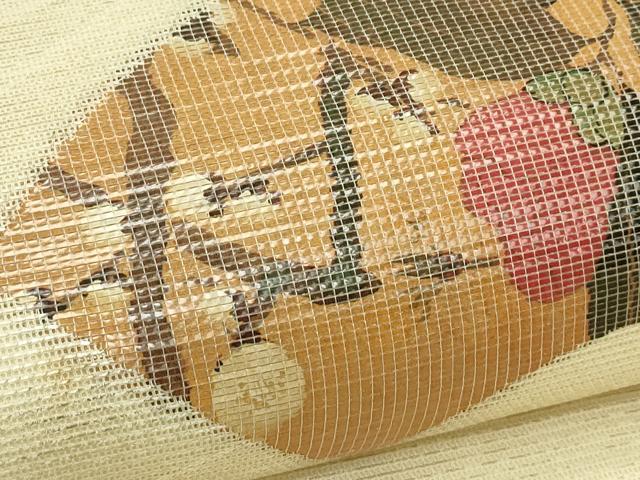 平和屋着物*夏物 九寸名古屋帯 地紙枝花文 銀糸 正絹 逸品 未使用 CABJ9107rv
