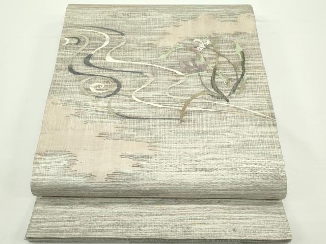 平和屋着物*夏物 太鼓柄袋帯 すくい織 流水草花文 正絹 逸品 CABJ9112rv