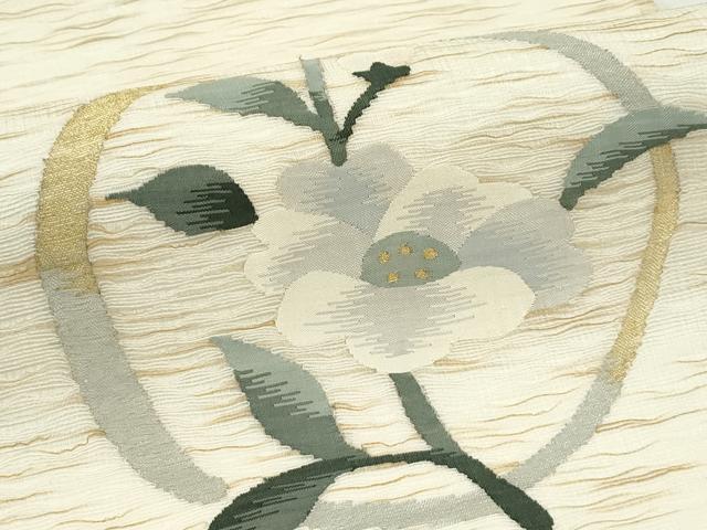 平和屋着物*夏物 太鼓柄袋帯 すくい織 草花丸文 金糸 正絹 逸品 CABJ9114rv
