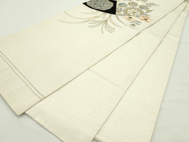 平和屋着物*夏物 アンティーク 大正ロマン 丸帯 引き抜き帯 総手刺繍 扇面草花文 金銀糸 正絹 逸品 CABJ9116rv