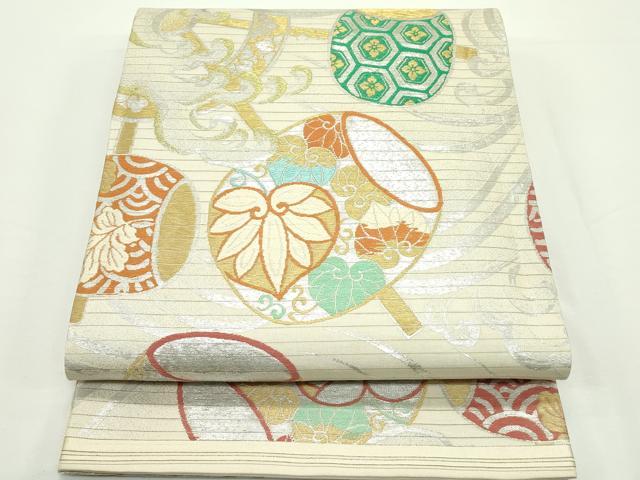 平和屋着物*夏物 アンティーク 大正ロマン 全通柄袋帯 立波小槌花文 金銀糸 正絹 逸品 CABJ9117rv