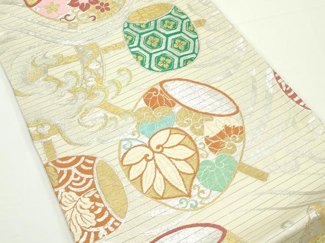 平和屋着物*夏物 アンティーク 大正ロマン 全通柄袋帯 立波小槌花文 金銀糸 正絹 逸品 CABJ9117rv