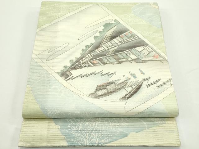 平和屋着物*夏物 アンティーク 大正ロマン 丸帯 人物風景文 正絹 逸品 CABJ9118rv