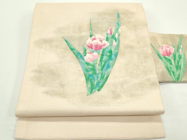 平和屋着物*夏物 九寸名古屋帯 草花文 正絹 逸品 CABJ9131rv