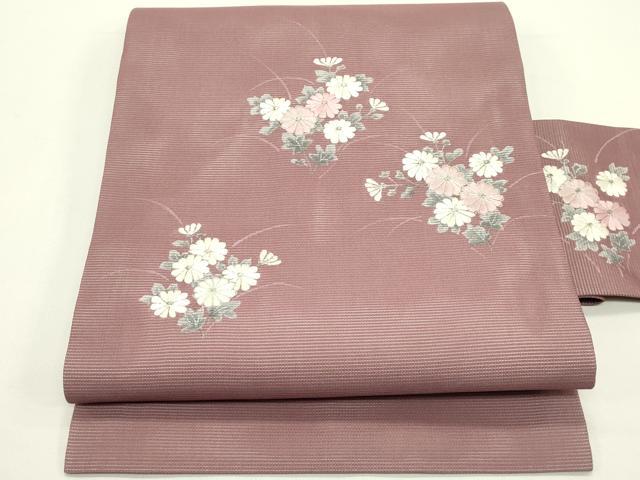 平和屋着物*夏物 九寸名古屋帯 手描き 駒刺繍 菊 銀糸 正絹 逸品 未使用 CABJ9134rv