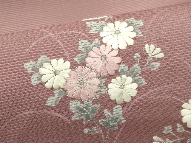 平和屋着物*夏物 九寸名古屋帯 手描き 駒刺繍 菊 銀糸 正絹 逸品 未使用 CABJ9134rv