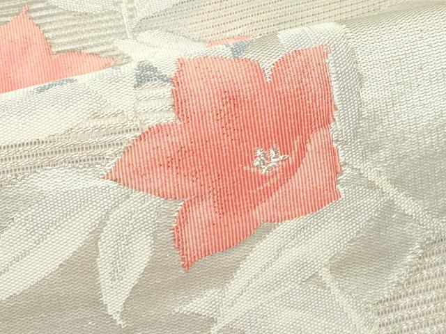 平和屋着物*夏物 九寸名古屋帯 草花文 銀糸 正絹 逸品 未使用 CABJ9136rv