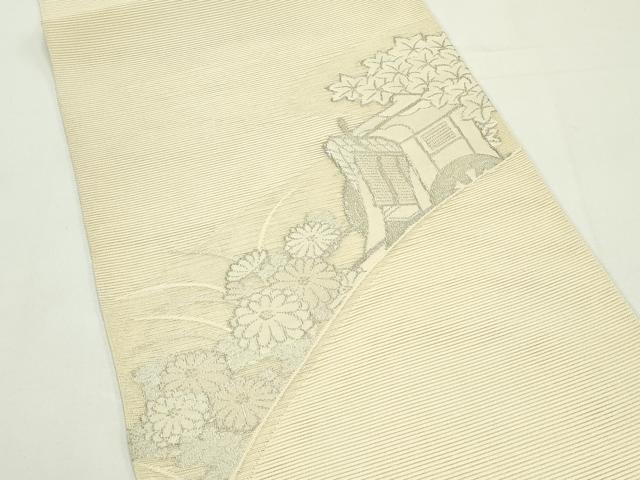 平和屋着物*夏物 太鼓柄袋帯 絽綴れ 御所車菊楓文 銀糸 正絹 逸品 未使用 CABJ9145rv