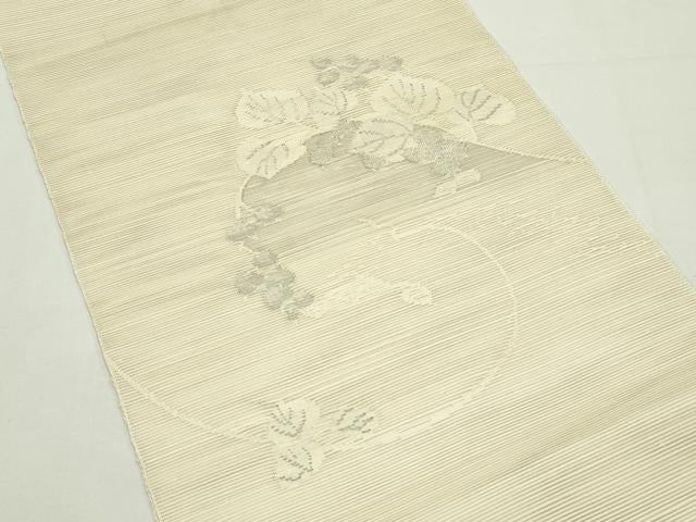 平和屋着物*夏物 八寸名古屋帯 葡萄蔦の葉文 銀糸 正絹 逸品 CABJ9150rv