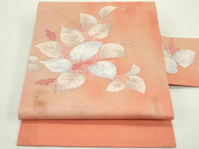 平和屋着物*夏物 九寸名古屋帯 草花文 銀糸 正絹 逸品 CABJ9156rv