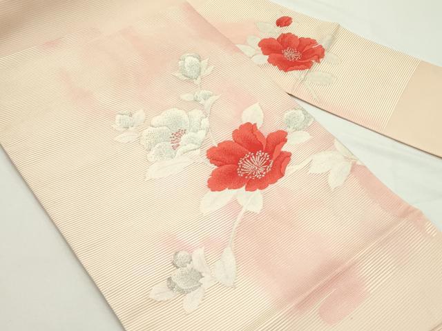 平和屋着物*夏物 九寸名古屋帯 草花文 銀糸 正絹 逸品 CABJ9157rv