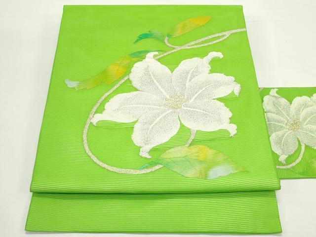 平和屋着物＊夏物 九寸名古屋帯 草花文 金銀糸 正絹 逸品 CABJ9165rv