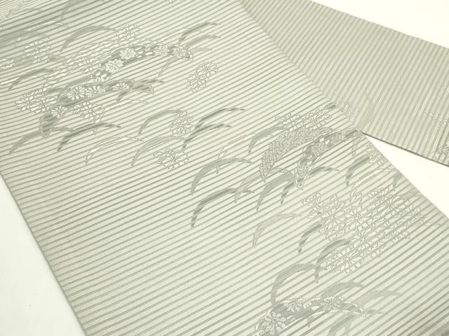 平和屋着物*夏物 九寸名古屋帯 袋野つづれ 雪芝菊文 正絹 逸品 CABJ9167rv