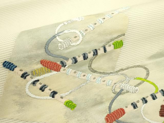平和屋着物*夏物 九寸名古屋帯 笛 金銀糸 正絹 逸品 CABJ9168rv