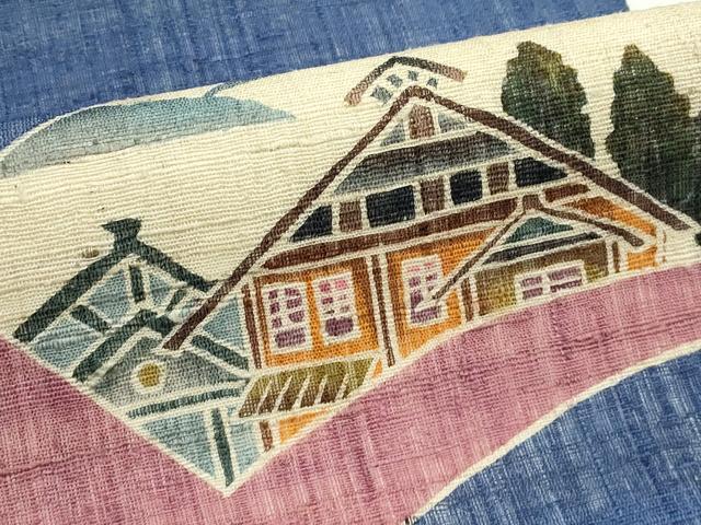平和屋着物*夏物 九寸名古屋帯 作家物 紬地 風景文 正絹 逸品 未使用 CABJ9178rv