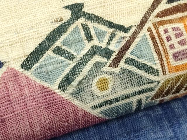 平和屋着物*夏物 九寸名古屋帯 作家物 紬地 風景文 正絹 逸品 未使用 CABJ9178rv