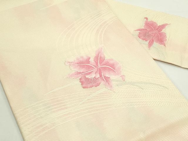 平和屋着物*夏物 九寸名古屋帯 草花文 銀糸 正絹 逸品 未使用 CABJ9179rv